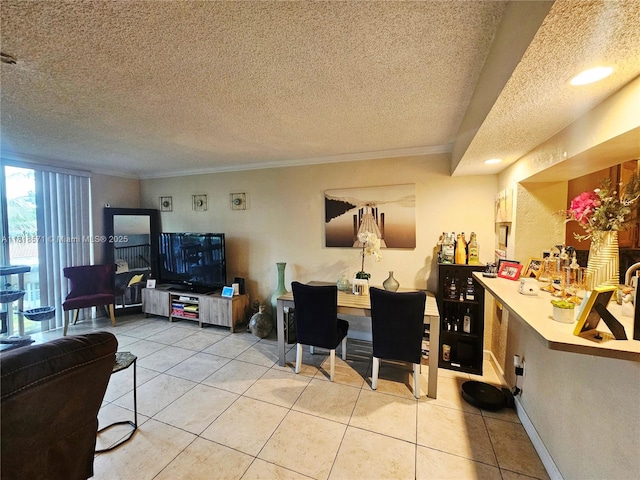 8401 W Sample Rd Unit 10, Coral Springs, FL 33065 - living room with light tile patterned flooring, a textured ceiling, and crown molding