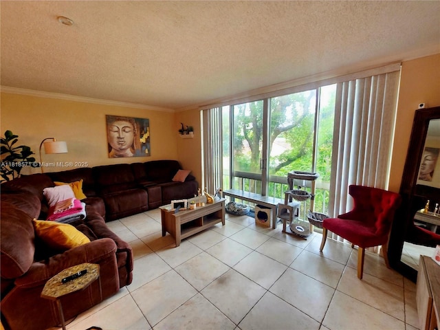 8401 W Sample Rd Unit 10, Coral Springs, FL 33065 - living area featuring a textured ceiling, crown molding, and light tile patterned floors