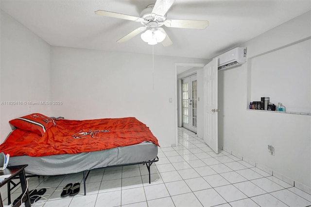7950 NW 174th Ter, Hialeah, FL 33015 - bedroom with a wall mounted AC, a ceiling fan, and light tile patterned floors