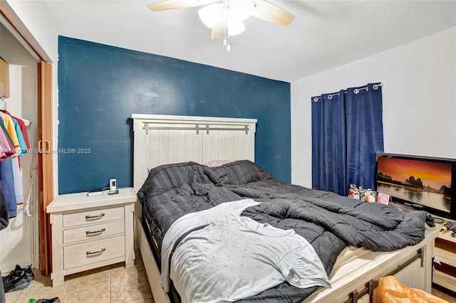 7950 NW 174th Ter, Hialeah, FL 33015 - bedroom with lofted ceiling, tile patterned flooring, and a ceiling fan