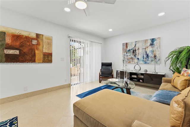 2571 NW 99th Ave, Coral Springs, FL 33065 - tiled living room featuring recessed lighting and a ceiling fan