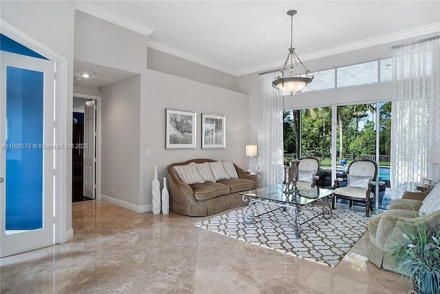 6807 NW 66th Way, Parkland, FL 33067 - living room featuring crown molding and marble tiled flooring