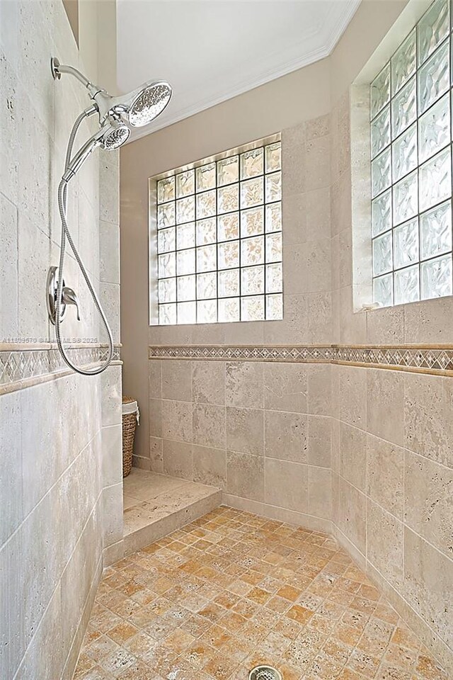 6807 NW 66th Way, Parkland, FL 33067 - full bathroom featuring a tile shower, plenty of natural light, and ornamental molding