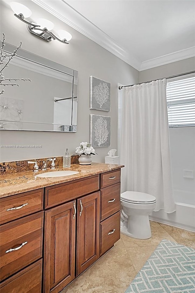 6807 NW 66th Way, Parkland, FL 33067 - full bath with vanity, ornamental molding, tile patterned flooring, and shower / bath combination with curtain