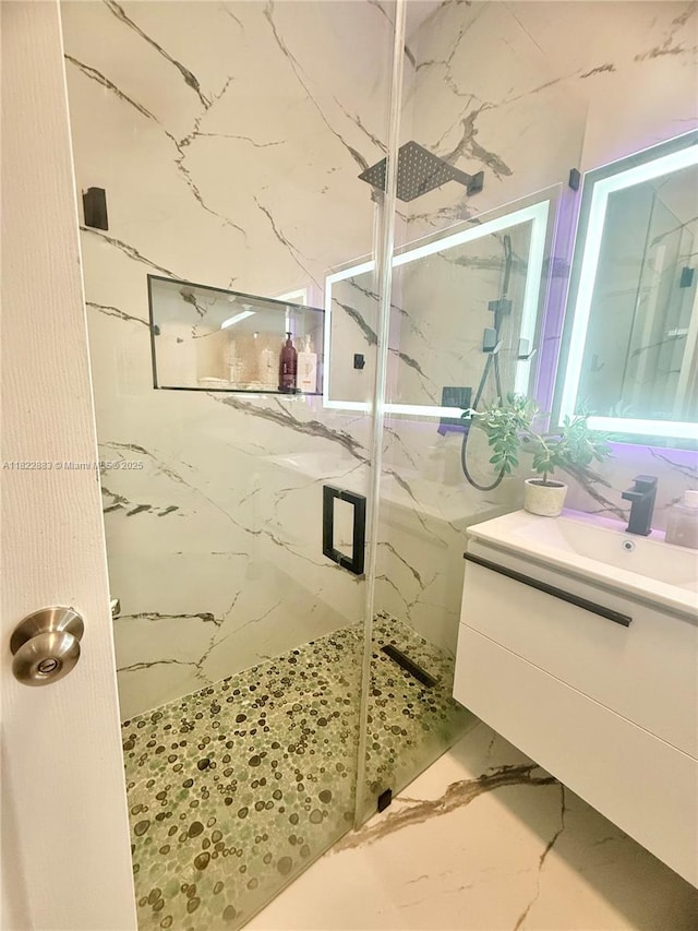 20401 SW 317th St, Homestead, FL 33030 - full bathroom featuring a marble finish shower, vanity, and marble finish floors