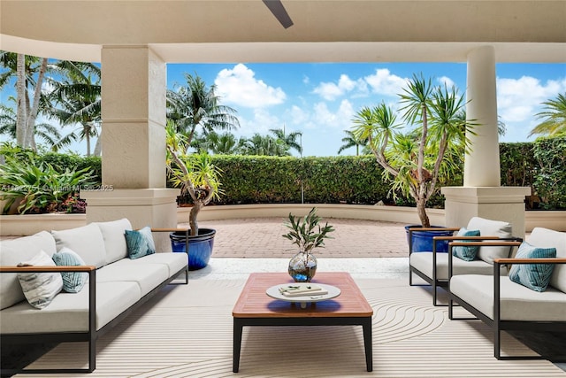 13611 Deering Bay Dr Unit 101, Coral Gables, FL 33158 - view of patio featuring an outdoor hangout area and ceiling fan