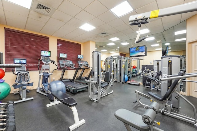 13611 Deering Bay Dr Unit 101, Coral Gables, FL 33158 - gym with a paneled ceiling