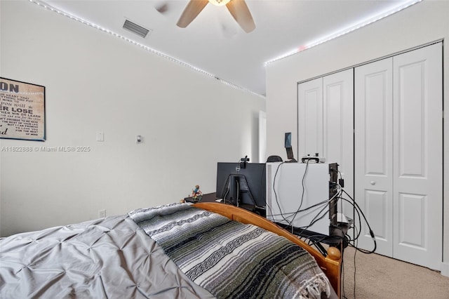 32106 SW 199th Pl, Homestead, FL 33030 - bedroom with light carpet, a closet, and ceiling fan