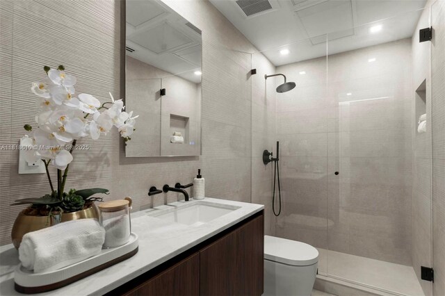 3571 Fair Isle St, Miami, FL 33133 - full bathroom with a walk in shower, vanity, and recessed lighting