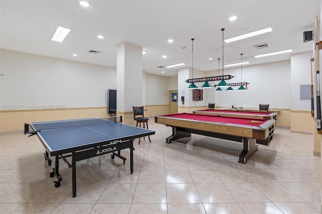 251 174th St Unit 218, Sunny Isles Beach, FL 33160 - rec room with light tile patterned floors, billiards, and recessed lighting