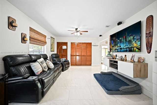 15013 SW 65th Ter, Miami, FL 33193 - living room featuring a ceiling fan and light tile patterned floors