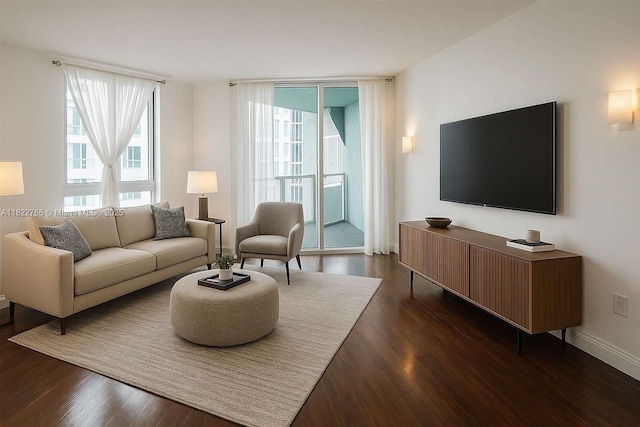 1900 N Bayshore Dr Unit 2510, Miami, FL 33132 - living room featuring dark wood-style floors and baseboards