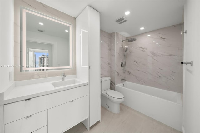 1900 N Bayshore Dr Unit 2104, Miami, FL 33132 - bathroom featuring vanity, recessed lighting, and a combined bath / shower with marble appearance