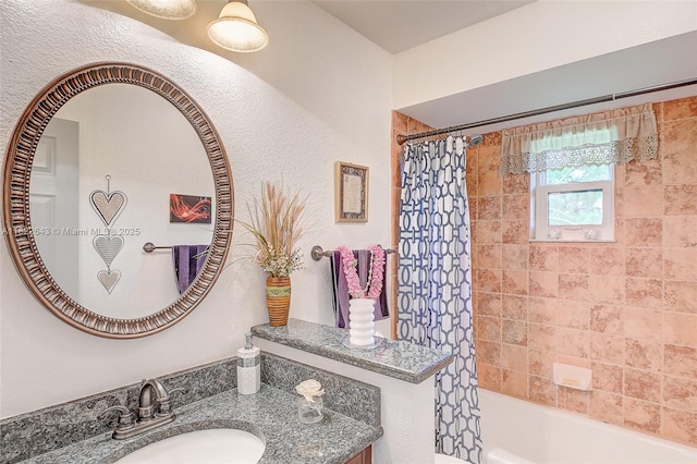 30 Bunker Ln Fl, Grove City-Rotonda, FL 33947 - full bath with shower / bath combo, vanity, and a textured wall