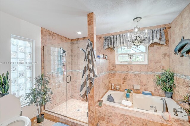 30 Bunker Ln Fl, Grove City-Rotonda, FL 33947 - full bath featuring a garden tub, a stall shower, and a chandelier