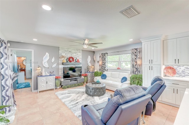 30 Bunker Ln Fl, Grove City-Rotonda, FL 33947 - living area with a ceiling fan, recessed lighting, and light tile patterned flooring