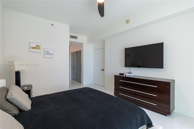 900 Biscayne Blvd Unit 2210, Miami, FL 33132 - bedroom with light tile patterned floors and ceiling fan
