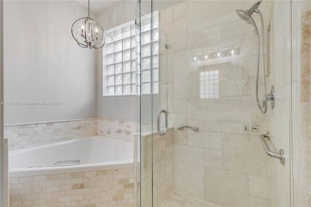 2278 SW Olympic Club Ter, Palm City, FL 34990 - full bath with a bath, a shower stall, and a chandelier