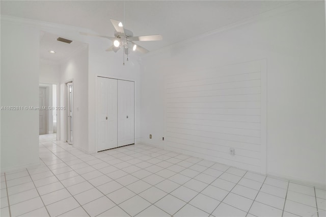 2278 SW Olympic Club Ter, Palm City, FL 34990 - unfurnished room with ornamental molding, a ceiling fan, and light tile patterned floors