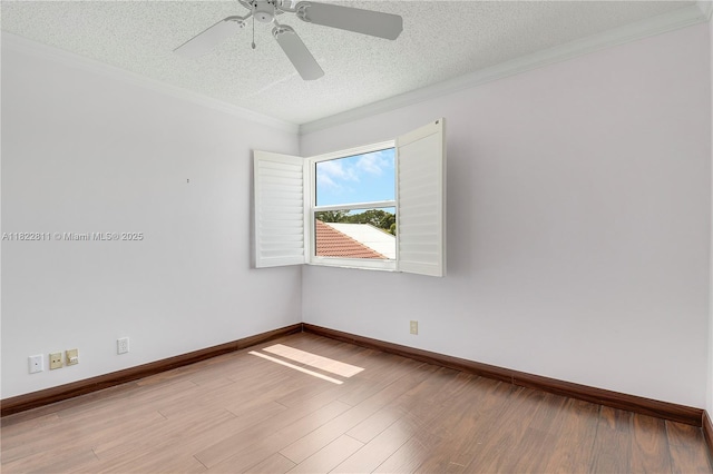 2278 SW Olympic Club Ter, Palm City, FL 34990 - unfurnished room featuring a textured ceiling, ornamental molding, wood finished floors, and ceiling fan