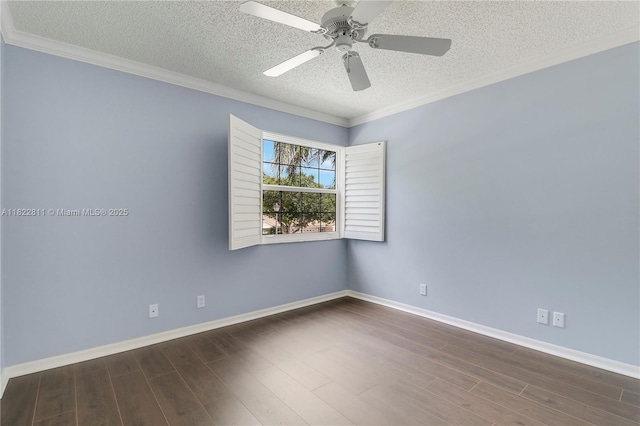 2278 SW Olympic Club Ter, Palm City, FL 34990 - empty room with a textured ceiling, wood finished floors, a ceiling fan, and ornamental molding