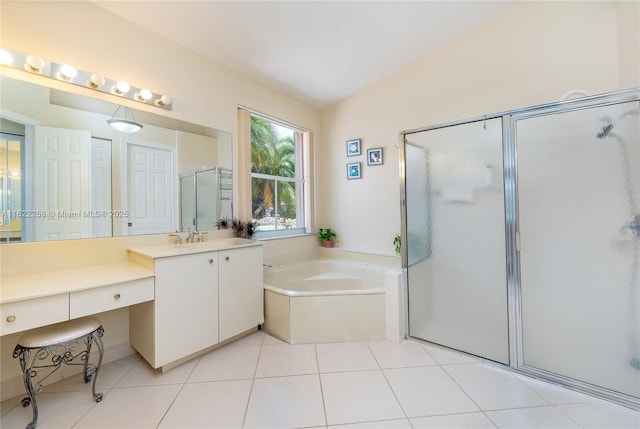 1001 SW 189th Ave, Pembroke Pines, FL 33029 - bathroom featuring a stall shower, vanity, a garden tub, and tile patterned flooring