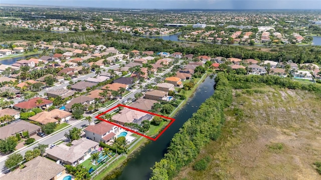 1001 SW 189th Ave, Pembroke Pines, FL 33029 - aerial view of residential area with property boundaries highlighted and a nearby body of water