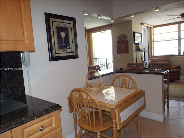 1890 S Ocean Dr Unit 504, Hallandale Beach, FL 33009 - dining room with a ceiling fan, plenty of natural light, light tile patterned floors, and a textured ceiling