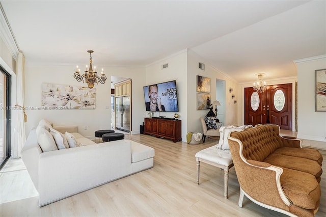 20045 NW 65th Ct, Hialeah, FL 33015 - living area featuring a chandelier, crown molding, and light wood-style flooring