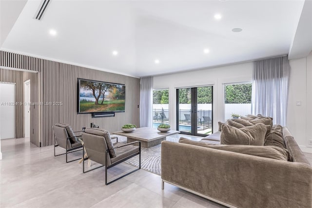 1331 97th St, Bay Harbor Islands, FL 33154 - living room with french doors, recessed lighting, and concrete floors