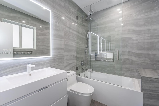 1331 97th St, Bay Harbor Islands, FL 33154 - full bath with tile walls, combined bath / shower with glass door, and vanity