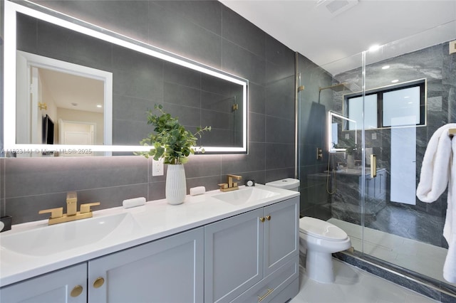 4300 Monroe St, Hollywood, FL 33021 - full bath with tile walls, double vanity, and a shower stall
