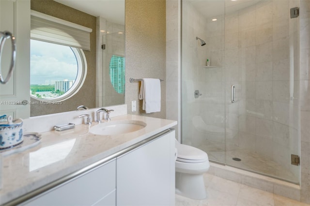 16051 Collins Ave Unit 1104, Sunny Isles Beach, FL 33160 - full bathroom with vanity, a shower stall, and tile patterned floors
