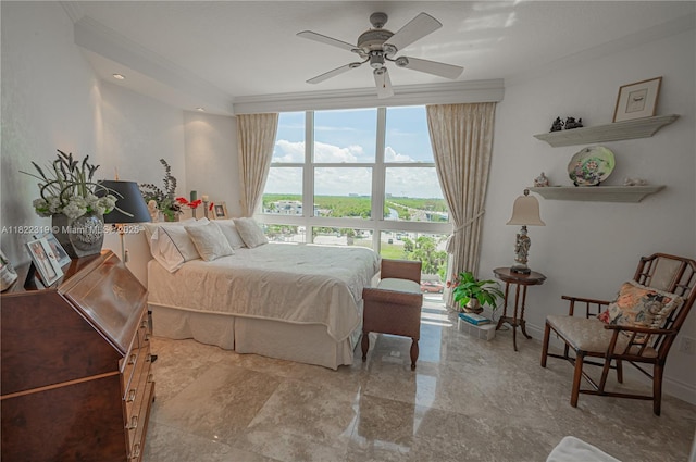 6051 N Ocean Dr Unit 704, Hollywood, FL 33019 - bedroom featuring ornamental molding and a ceiling fan
