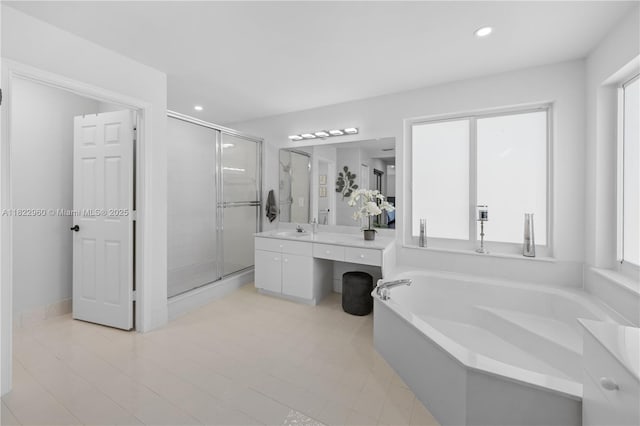 2631 SW 180th Ave, Miramar, FL 33029 - full bath with a garden tub, a stall shower, vanity, recessed lighting, and tile patterned flooring