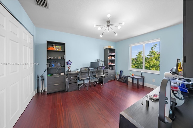 2631 SW 180th Ave, Miramar, FL 33029 - office area featuring a chandelier and dark wood-type flooring