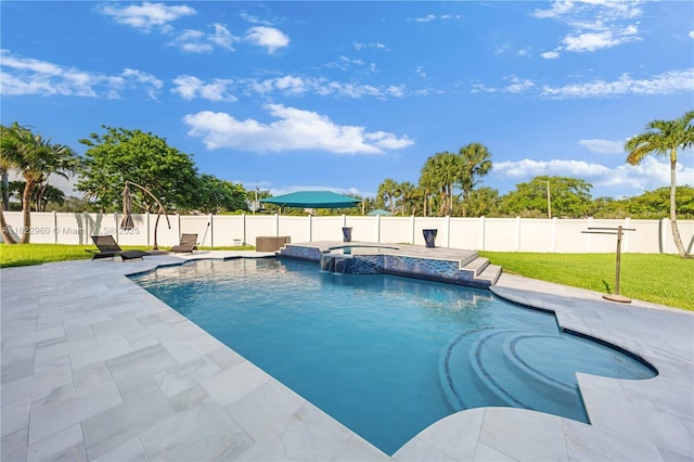 2631 SW 180th Ave, Miramar, FL 33029 - view of swimming pool featuring a fenced backyard, a patio, and a pool with connected hot tub
