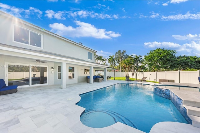 2631 SW 180th Ave, Miramar, FL 33029 - view of swimming pool with a ceiling fan, a fenced backyard, and a patio area