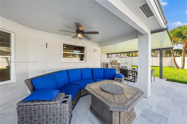 2631 SW 180th Ave, Miramar, FL 33029 - view of patio / terrace featuring an outdoor hangout area, area for grilling, ceiling fan, and outdoor dining area