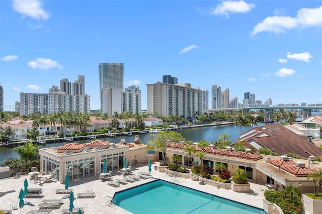 19667 Turnberry Way Unit 6-A, Aventura, FL 33180 - community pool with a view of skyline, a patio, and a water view
