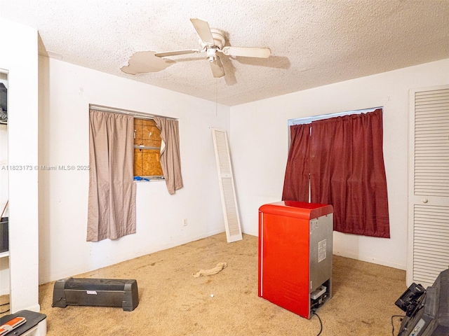 907 S Amelia Ave, Deltona, FL 32724 - bedroom with carpet, a textured ceiling, and a ceiling fan
