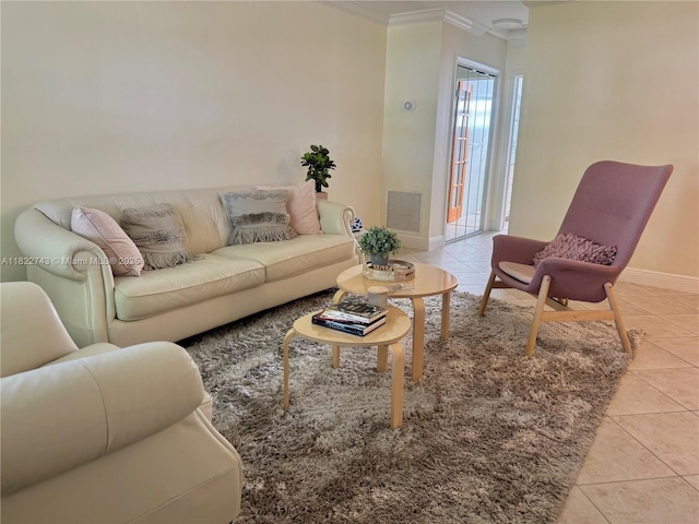3801 NE 22nd Ter Unit 7, Lighthouse Point, FL 33064 - living area featuring light tile patterned floors and crown molding