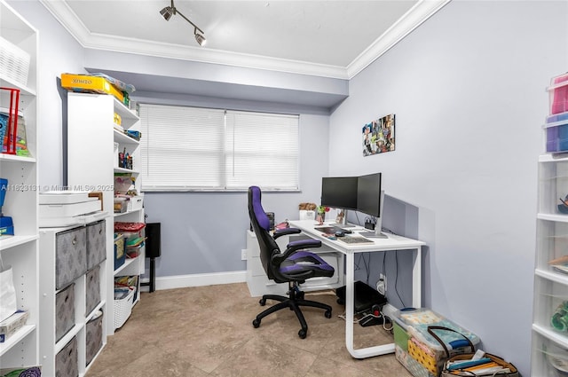6797 SW 40th St Unit 71, Davie, FL 33314 - office area featuring ornamental molding and rail lighting