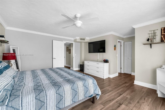 6797 SW 40th St Unit 71, Davie, FL 33314 - bedroom with wood finished floors, ornamental molding, and a ceiling fan