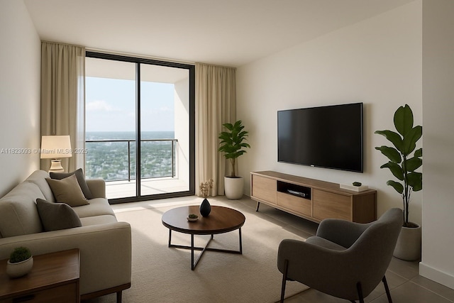 1600 NE 1st Ave Unit 1611, Miami, FL 33132 - living area featuring expansive windows and light tile patterned flooring