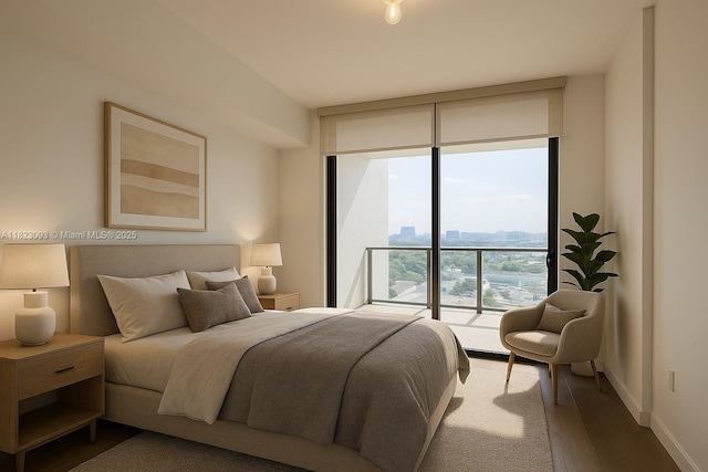 1600 NE 1st Ave Unit 1611, Miami, FL 33132 - bedroom featuring access to exterior, wood finished floors, and floor to ceiling windows
