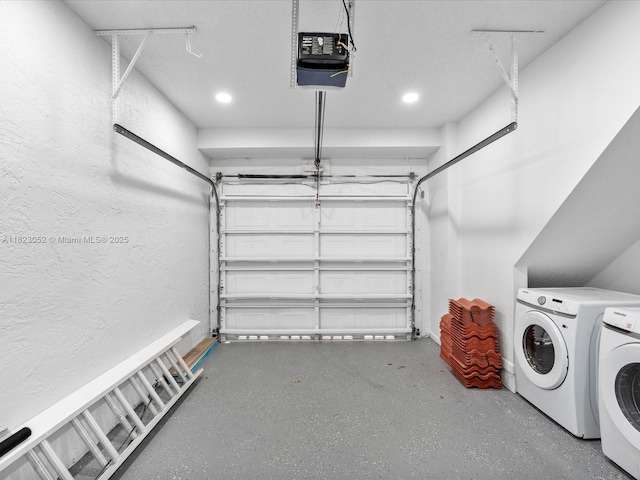 457 NW 87th Ln, Coral Springs, FL 33071 - garage featuring independent washer and dryer, a garage door opener, and recessed lighting