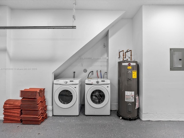457 NW 87th Ln, Coral Springs, FL 33071 - laundry room featuring water heater, washer and clothes dryer, and electric panel