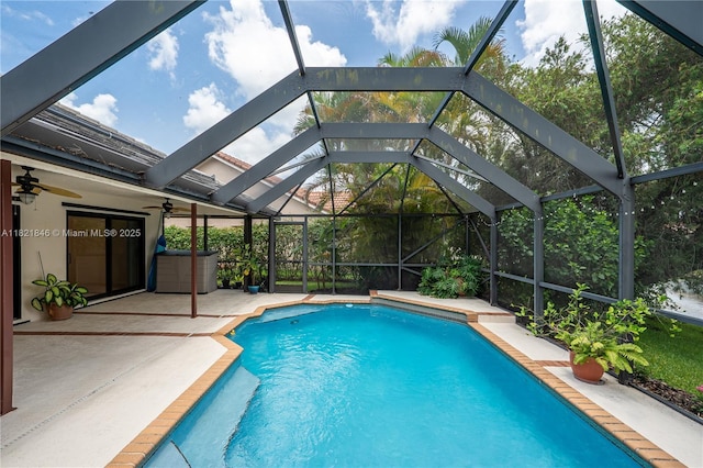851 Altavista Ter, Davie, FL 33325 - outdoor pool with a patio area, ceiling fan, and a lanai