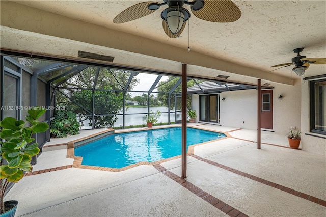851 Altavista Ter, Davie, FL 33325 - swimming pool featuring ceiling fan, a patio area, and a water view